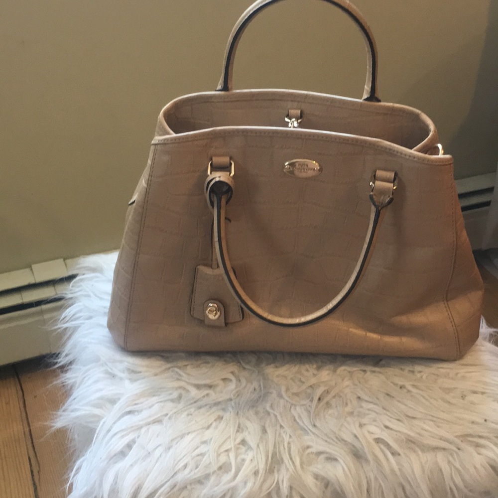 Beige Coach Textured Leather Shoulder Bag